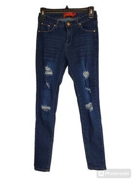 Women's Buzz Jeans Darkwash Distressed Skinny Jeans | Size 3/4